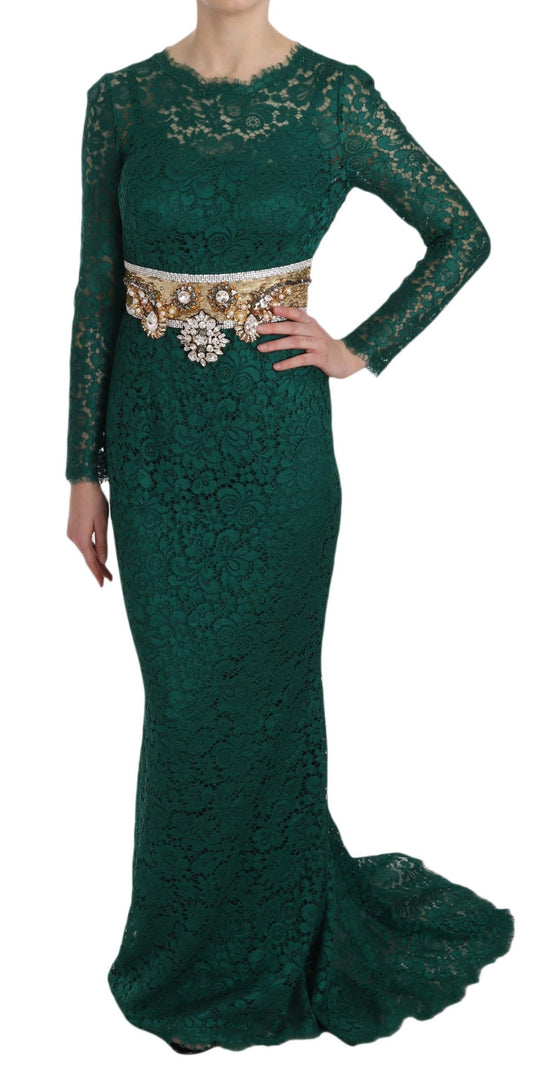 Vestido largo hasta el suelo con mangas largas Emerald Elegance de Dolce & Gabbana