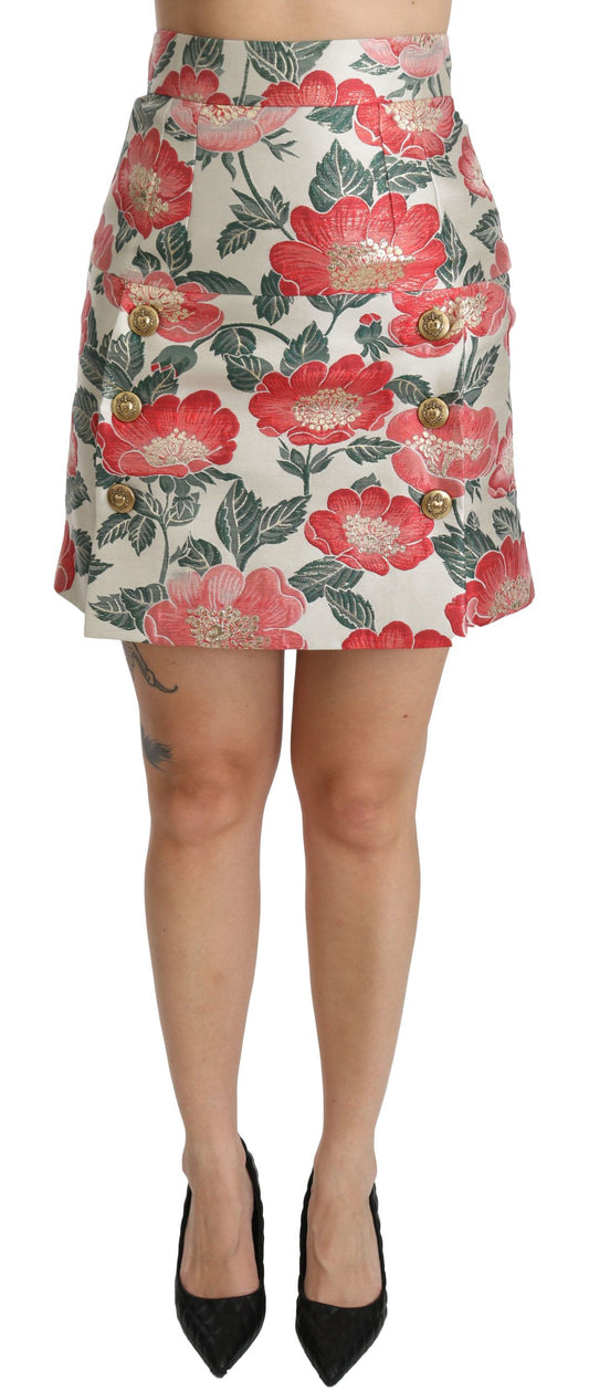 Falda elegante de cintura alta con estampado floral blanco de Dolce & Gabbana