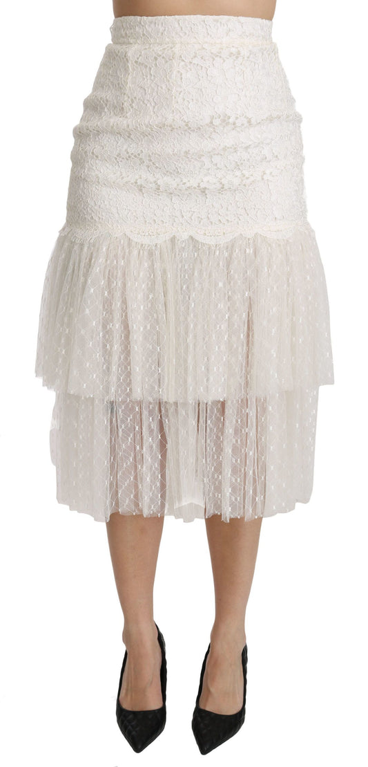 Falda elegante de cintura alta con encaje blanco de Dolce & Gabbana