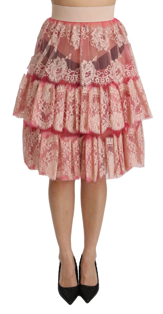Falda elegante de cintura alta con encaje rosa de Dolce & Gabbana