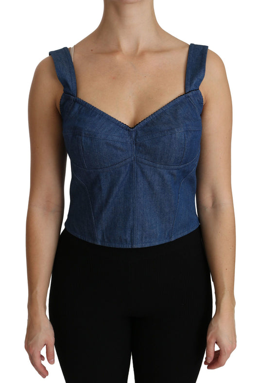 Top tipo bustier elegante sin mangas en azul de Dolce & Gabbana