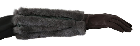 Guantes elegantes de piel hasta la mitad del brazo en color marrón de Dolce & Gabbana
