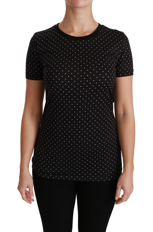 Camiseta elegante de algodón con cuello redondo y lunares negros de Dolce & Gabbana