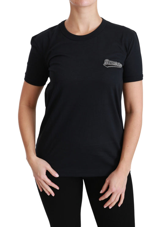 Camiseta elegante con cuello redondo y estampado azul Amore de Dolce & Gabbana