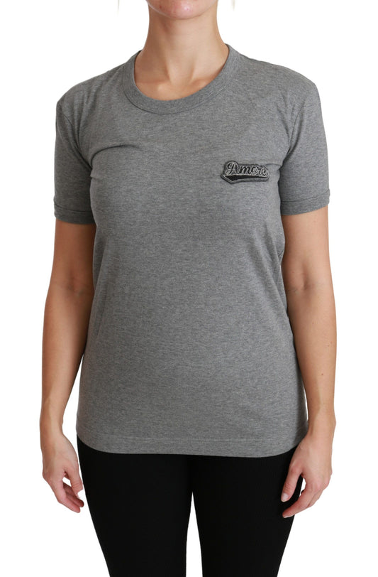 Camiseta de cuello redondo con parche Amore en gris chic de Dolce & Gabbana