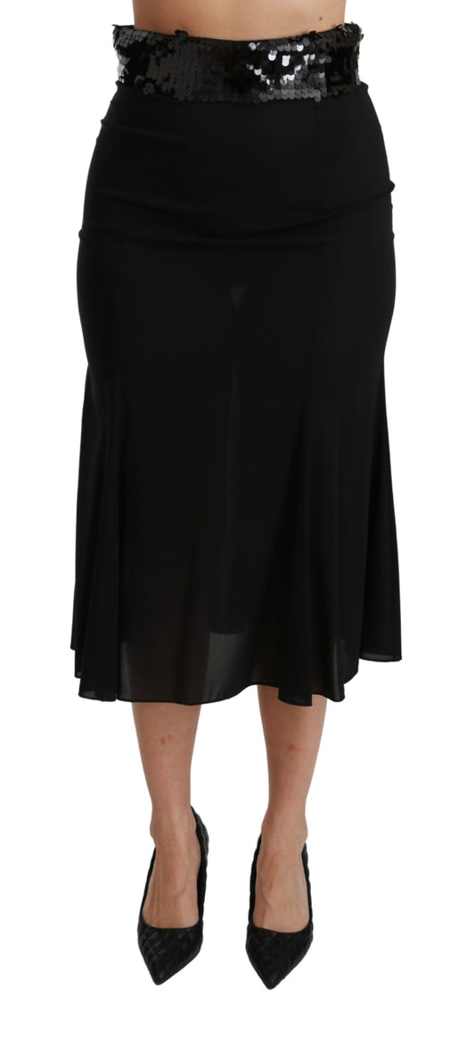 Falda elegante negra con lentejuelas y cintura alta de Dolce & Gabbana