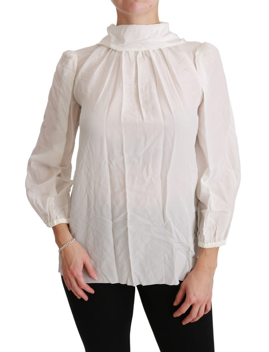 Blusa elegante de seda blanca con cuello alto de Dolce & Gabbana