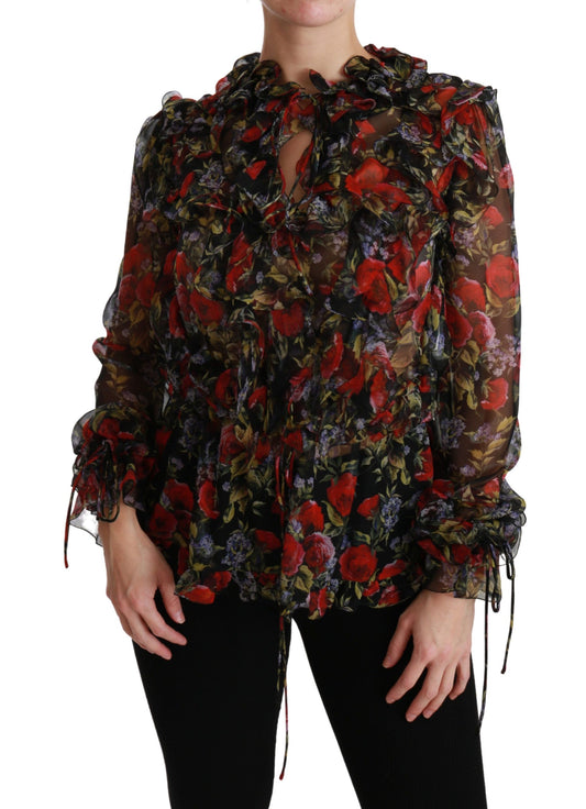 Blusa elegante de seda con mangas largas y estampado floral de Dolce & Gabbana