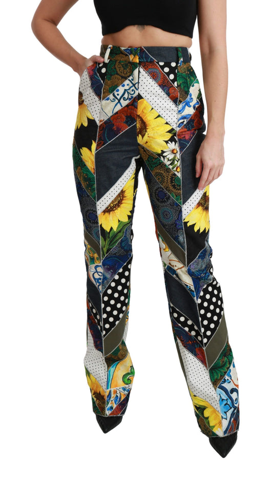 Pantalones rectos elegantes de talle alto y multicolor de Dolce & Gabbana
