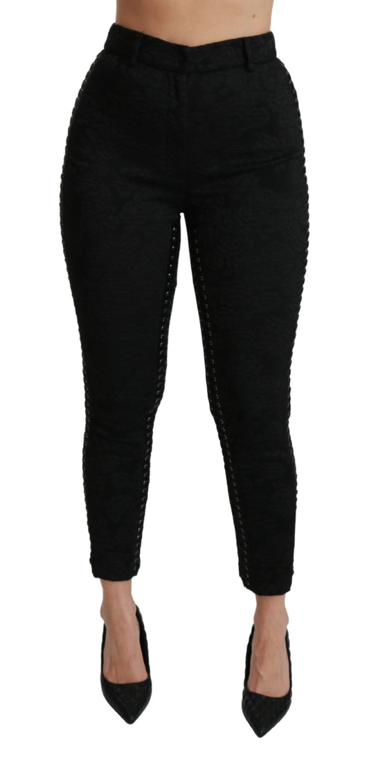 Pantalones ajustados de brocado negro con cintura alta y elegantes de Dolce & Gabbana