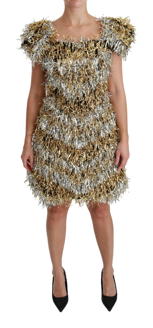 Vestido mini elegante con capas plateadas de Dolce & Gabbana