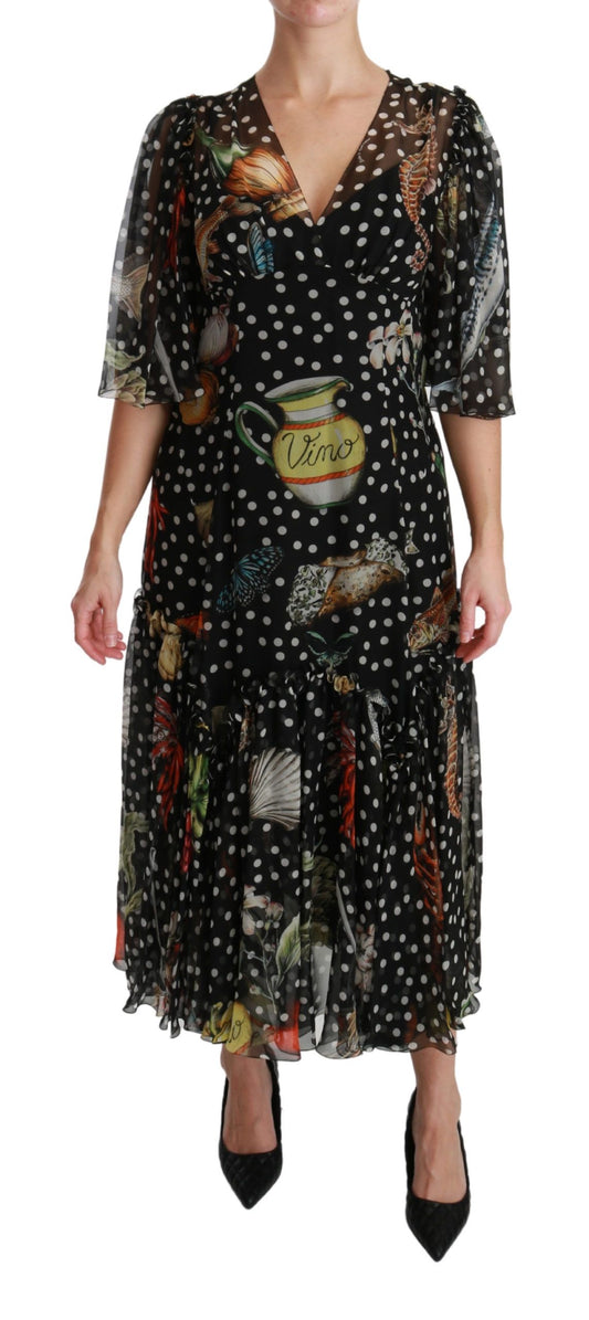 Vestido largo elegante de seda plisado con corte en A de Dolce & Gabbana