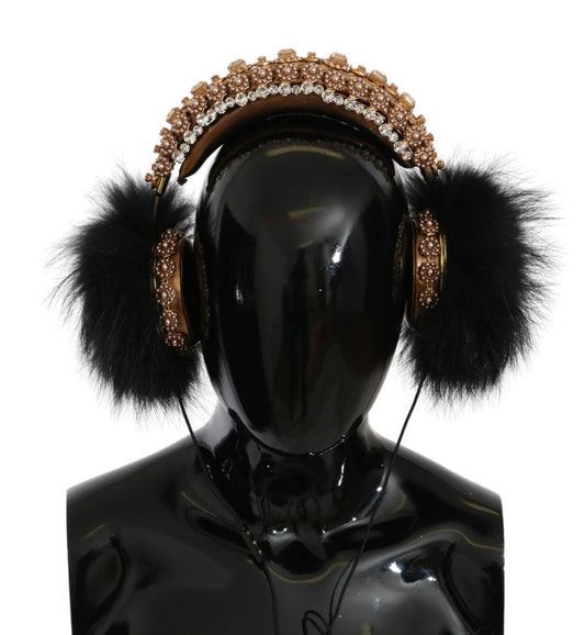 Auriculares Dolce & Gabbana con adornos de cristales negros y dorados