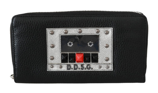 Elegante cartera continental con cremallera de cuero negro de Dolce & Gabbana