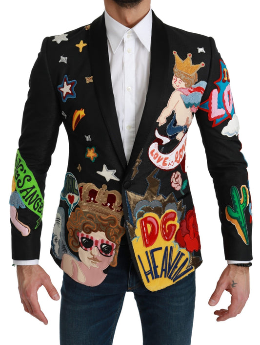 Blazer ajustado con motivo multicolor y elegante color negro de Dolce & Gabbana