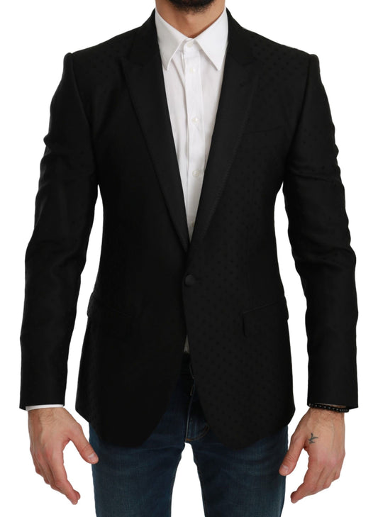 Blazer elegante de mezcla de lana con lunares negros de Dolce & Gabbana