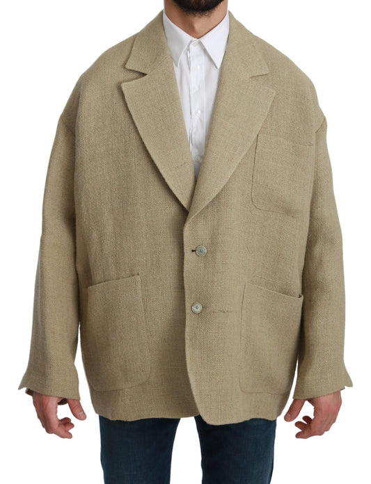 Blazer de botonadura sencilla en yute beige elegante de Dolce & Gabbana