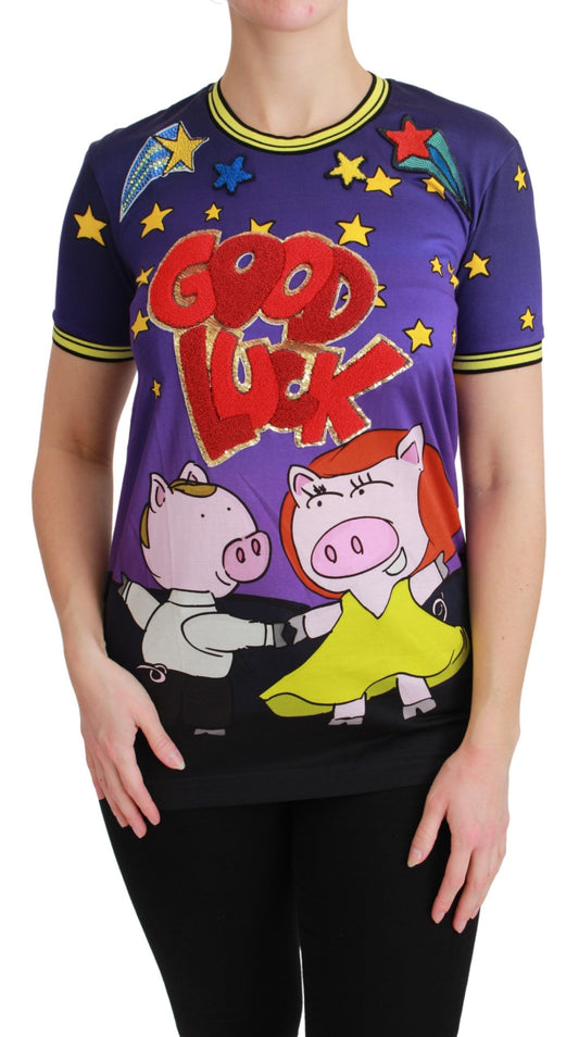 Camiseta elegante con cuello redondo y motivo de Dolce & Gabbana en violeta