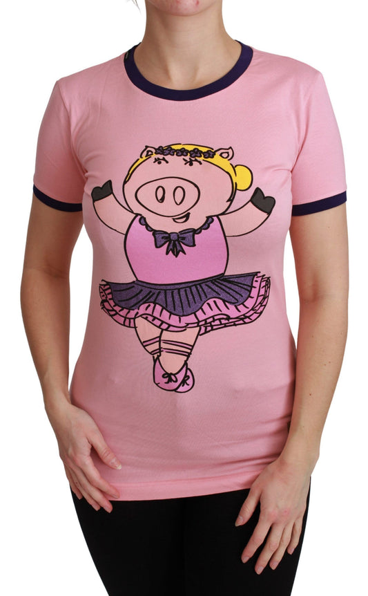 Camiseta con cuello redondo en color rosa del Año del Cerdo de Dolce & Gabbana