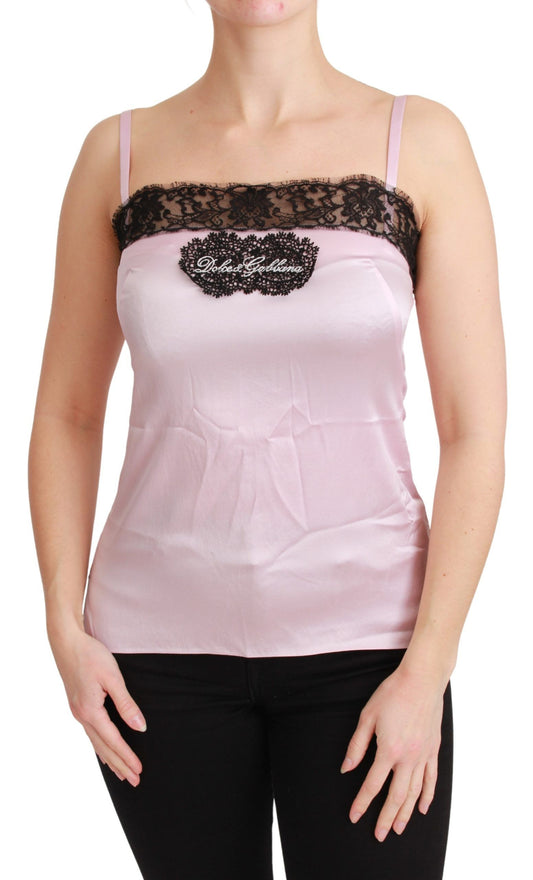 Elegante camiseta sin mangas con detalle de encaje de seda de Dolce & Gabbana