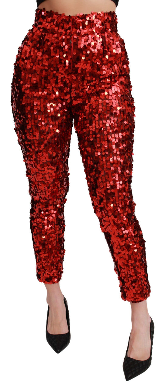 Pantalones rojos elegantes de talle alto y cropped de Dolce & Gabbana