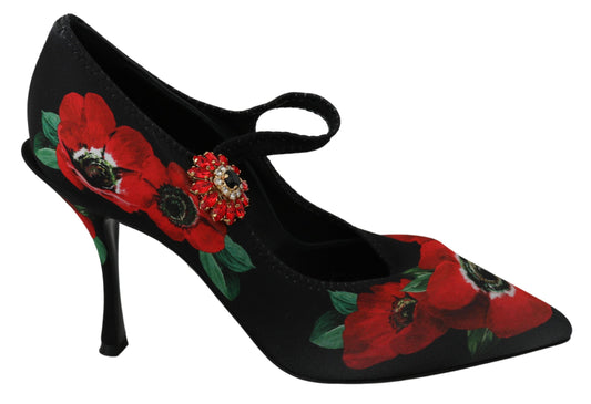 Zapatos Mary Jane con estampado floral y detalle de cristales de Dolce & Gabbana