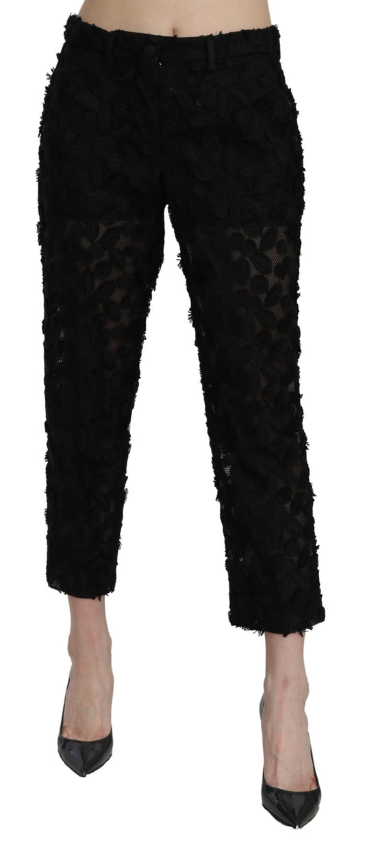 Pantalones rectos elegantes de encaje recortados de Dolce & Gabbana