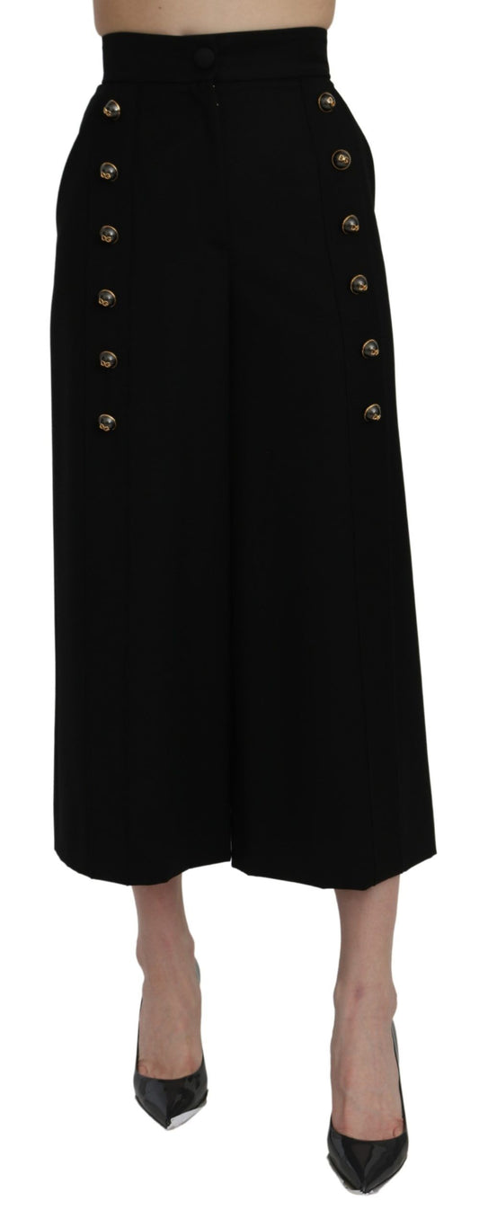 Pantalones elegantes de lana con cintura alta y pierna ancha de Dolce & Gabbana