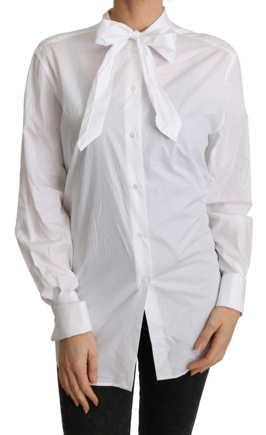 Blusa elegante de algodón con cuello de bufanda de Dolce & Gabbana