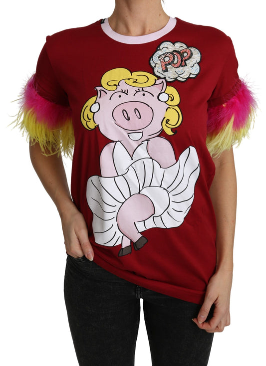 Camiseta de cuello redondo con estampado de cerdo rojo chic de Dolce & Gabbana