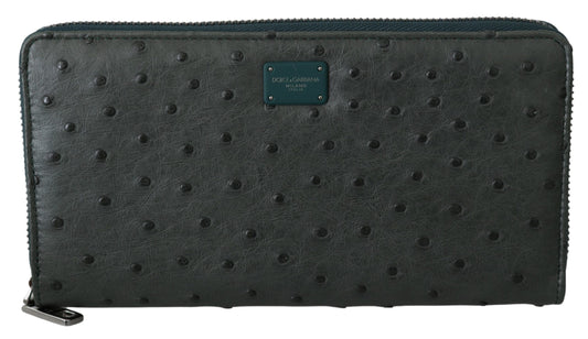 Cartera continental de piel de avestruz verde exquisita de Dolce & Gabbana