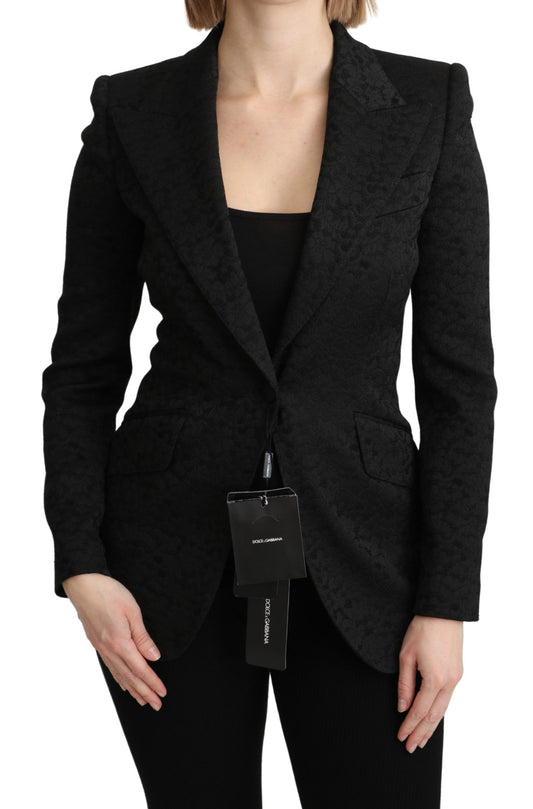 Blazer elegante de brocado negro con botonadura sencilla de Dolce & Gabbana