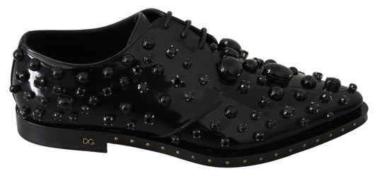 Zapatos de vestir elegantes de piel con cristales negros de Dolce & Gabbana