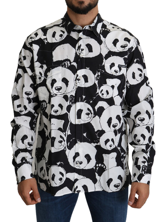 Camisa de algodón puro con estampado de panda de Dolce & Gabbana - Blanco y negro