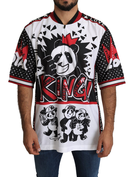 Camiseta con cuello con cremallera y estampado de panda King en color blanco chic de Dolce & Gabbana