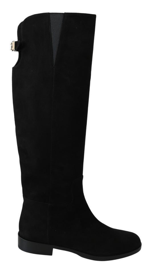 Botas altas hasta la rodilla elegantes de ante negro de Dolce & Gabbana