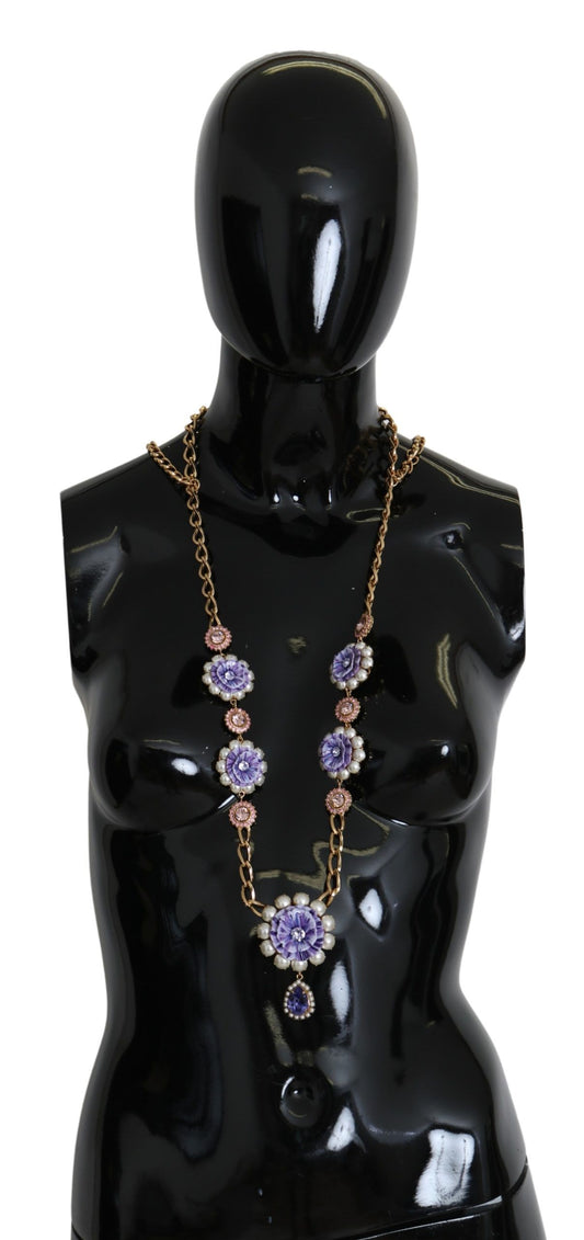 Elegante collar con dijes en tono dorado y motivo floral de Dolce & Gabbana