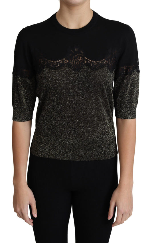Blusa elegante de jersey con encaje de lúrex y hilo de Dolce & Gabbana