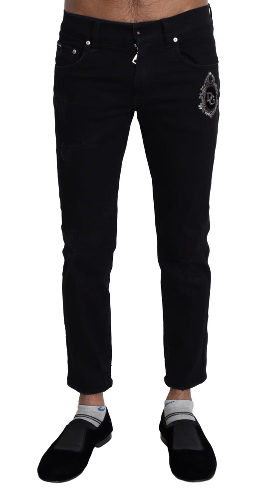 Vaqueros pitillo elegantes negros con bordados de Dolce & Gabbana