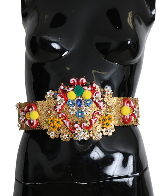 Cinturón con cristales y flores en tono dorado de Dolce & Gabbana