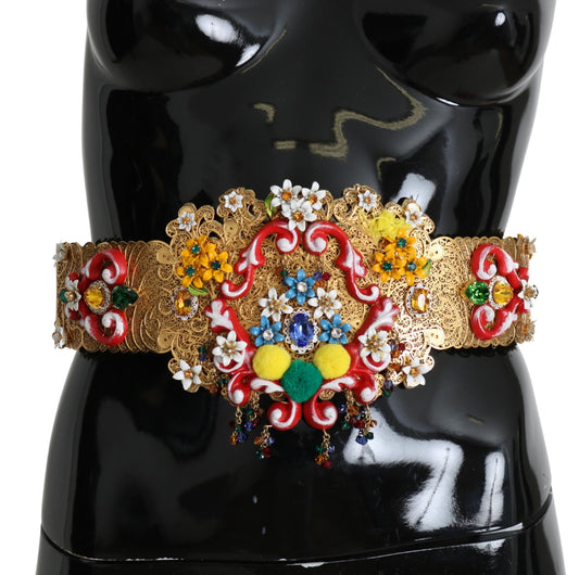 Cinturón con adornos de cristales y flores doradas de Dolce & Gabbana