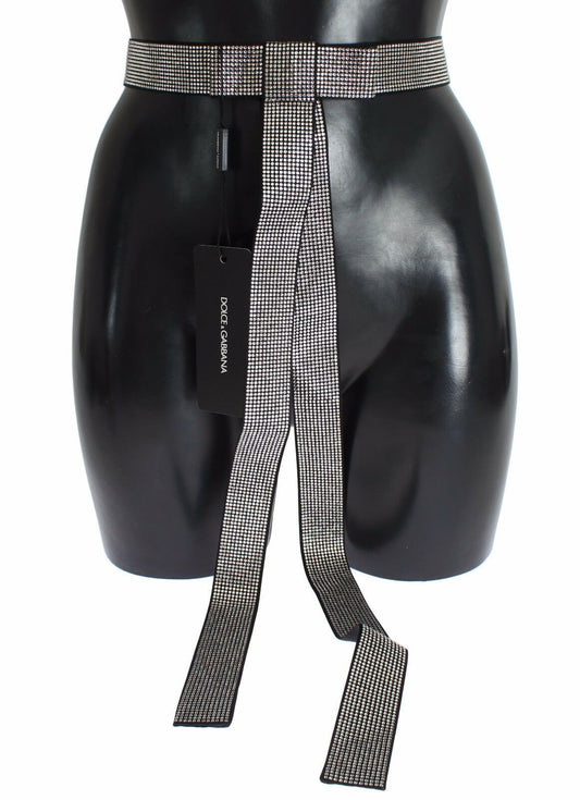 Cinturón elegante de seda negra con lazo de cristal de Dolce & Gabbana