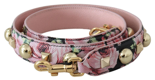 Correa de piel con tachuelas doradas y flores de Dolce & Gabbana en color rosa
