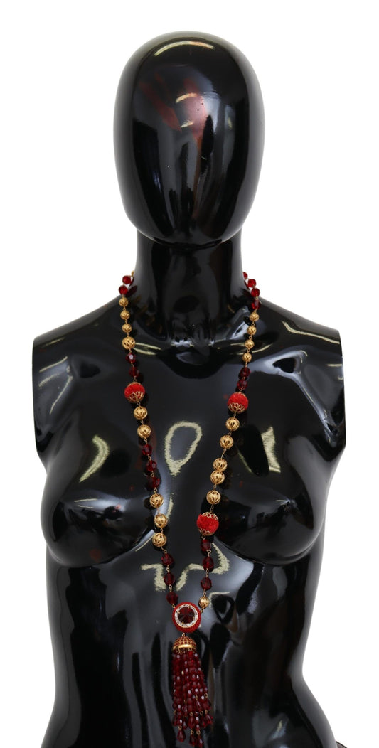 Collar elegante bañado en oro con cristales rojos de Dolce & Gabbana