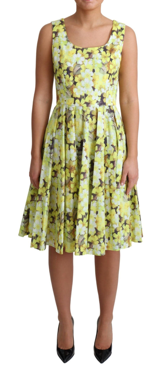 Vestido elegante sin mangas con estampado floral amarillo de Dolce & Gabbana