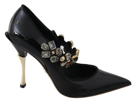 Elegantes zapatos de tacón de piel negra con cristales de Dolce & Gabbana