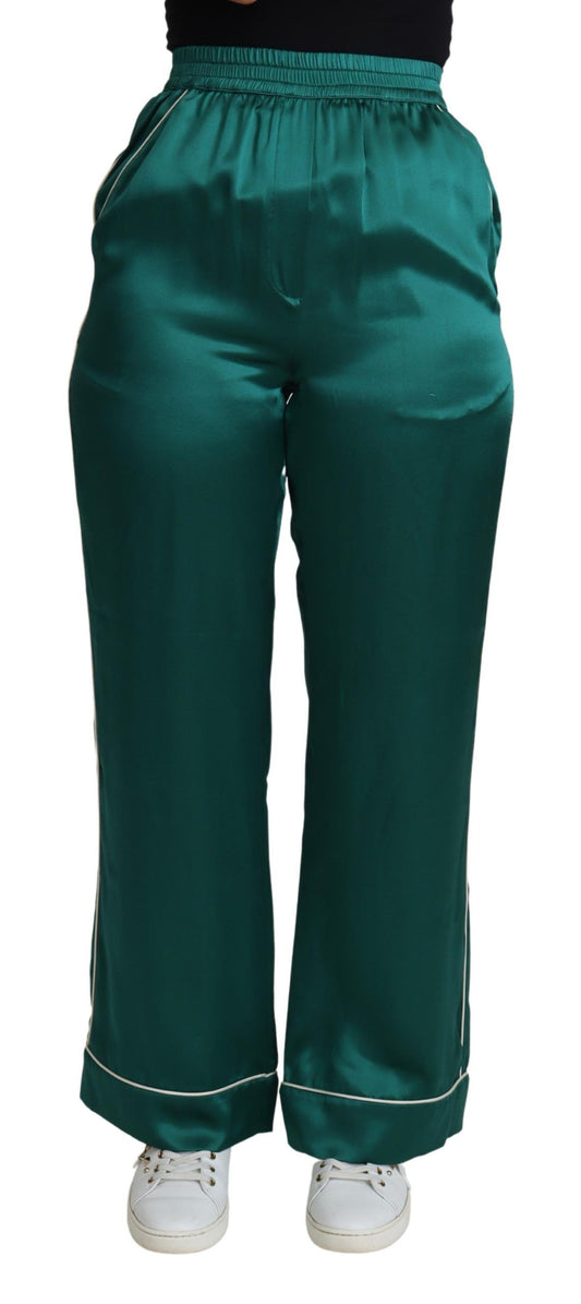 Pantalones de pijama de seda exquisitos de Dolce & Gabbana en verde exuberante