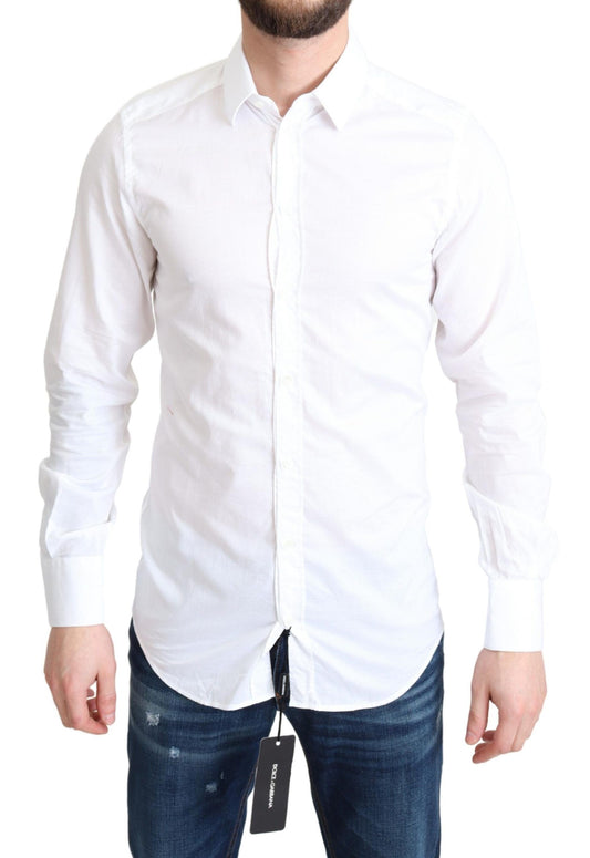 Camisa elegante de algodón blanca de Dolce & Gabbana de corte ajustado