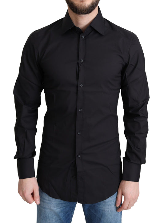 Camisa elegante de vestir entallada en negro y dorado de Dolce & Gabbana