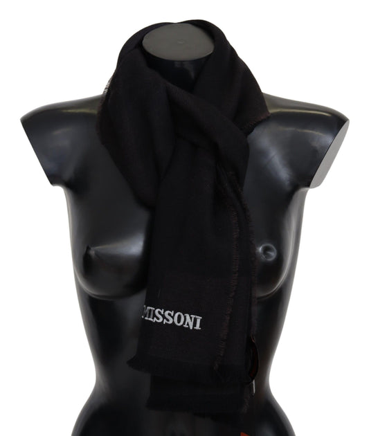 Elegante bufanda de lana negra con logotipo bordado de Missoni